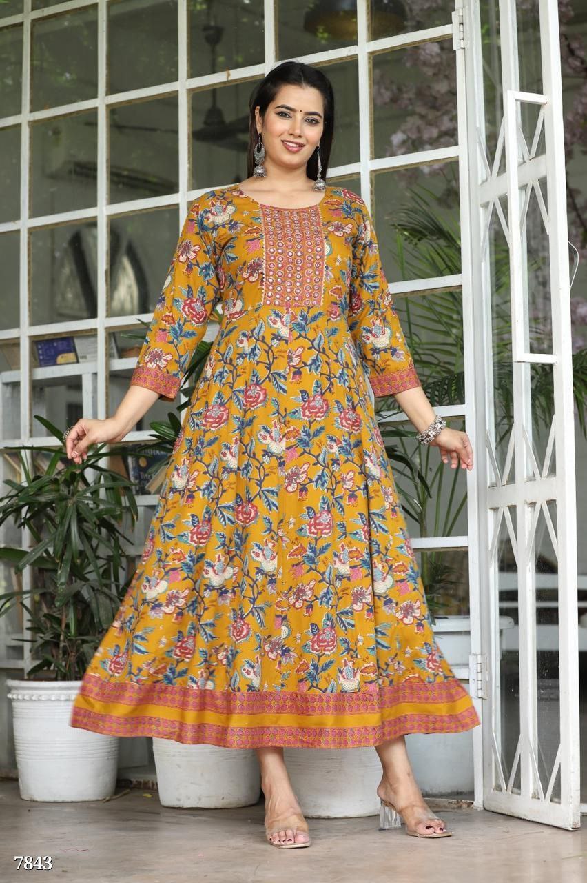 Rayon Anarkali Gown – Handcrafted with Mirror & Gota Work