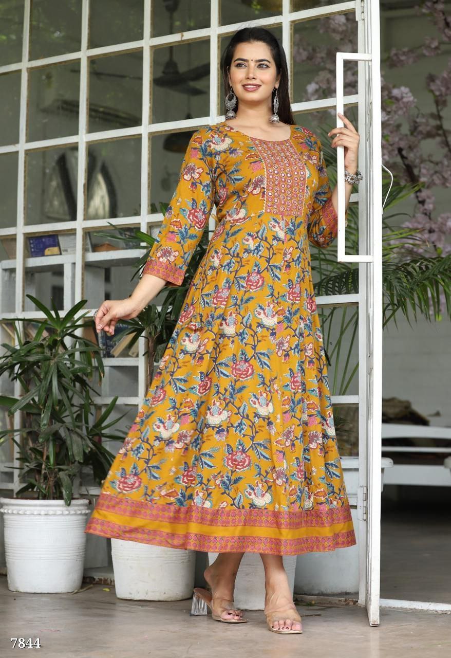 Rayon Anarkali Gown – Handcrafted with Mirror & Gota Work