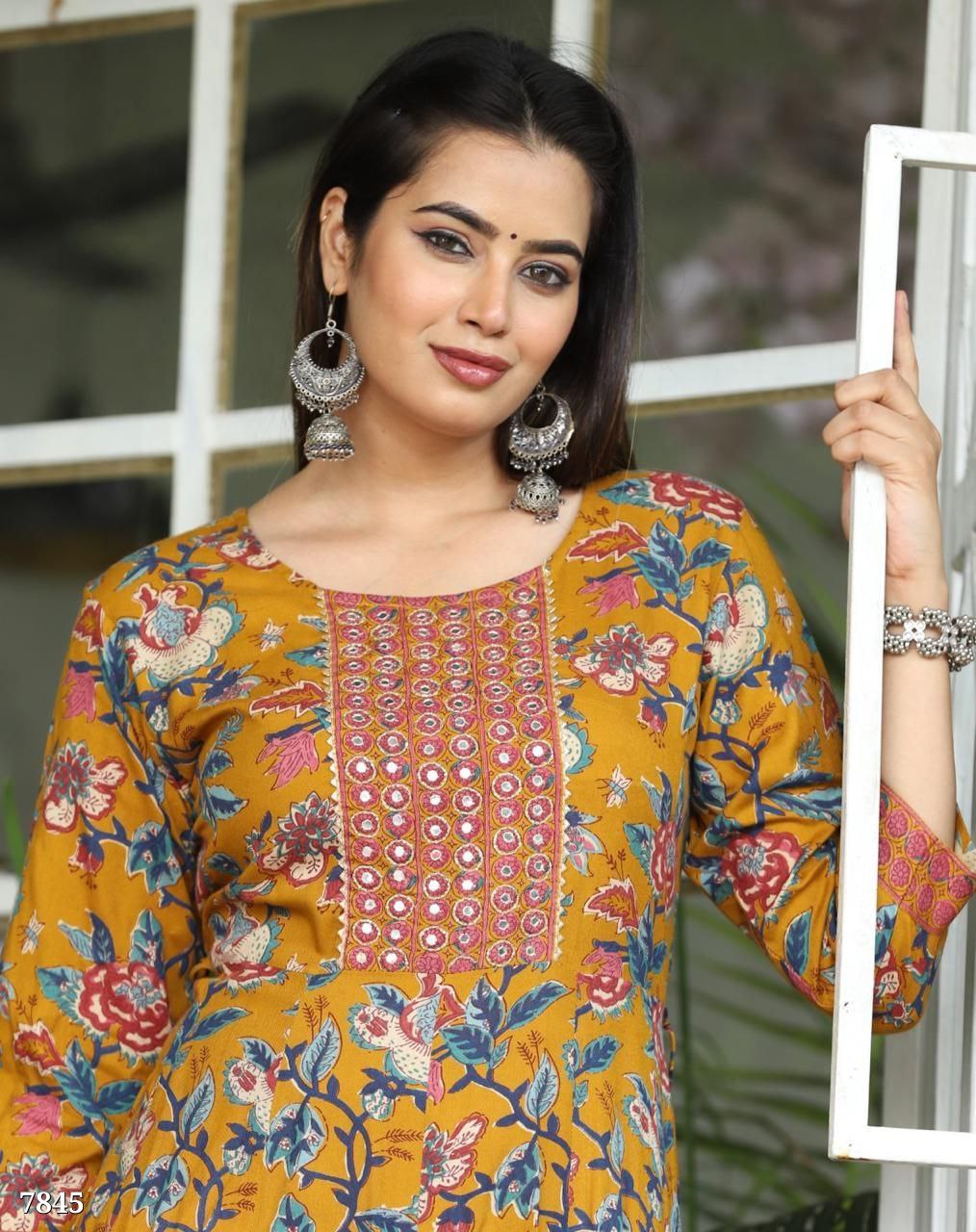 Rayon Anarkali Gown – Handcrafted with Mirror & Gota Work