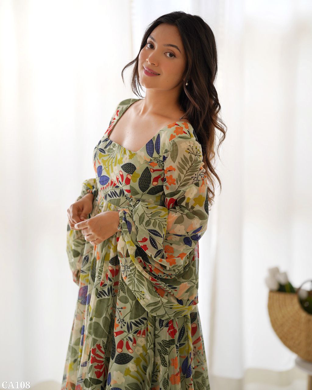 Pure Soft Fox Georgette Floral Print Maxi Dress – Elegant Party Wear Gown