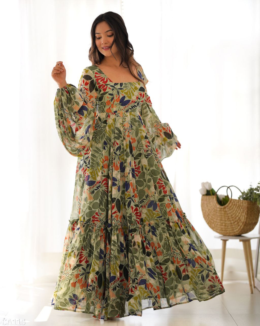 Pure Soft Fox Georgette Floral Print Maxi Dress – Elegant Party Wear Gown