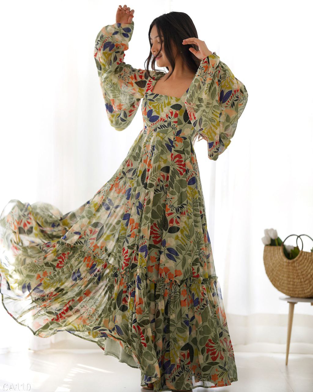 Pure Soft Fox Georgette Floral Print Maxi Dress – Elegant Party Wear Gown