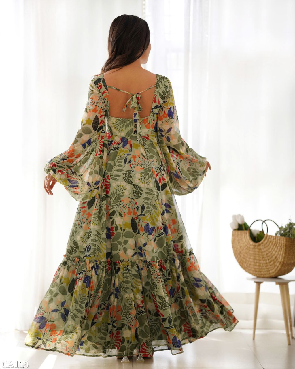 Pure Soft Fox Georgette Floral Print Maxi Dress – Elegant Party Wear Gown
