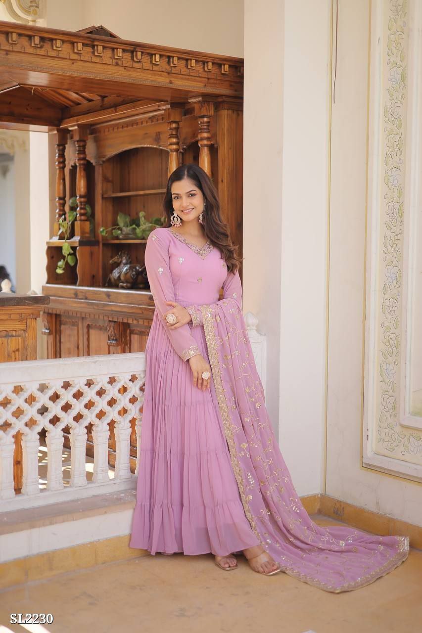 Premium Faux Georgette Embroidered Gown with Dupatta – Elegant Party Wear