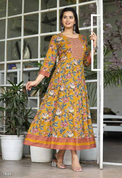 Rayon Anarkali Gown – Handcrafted with Mirror & Gota Work
