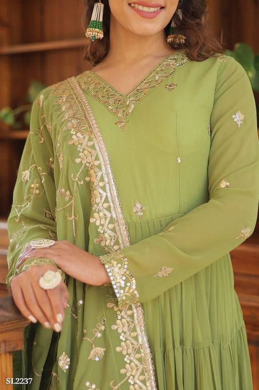 Premium Faux Georgette Embroidered Gown with Dupatta – Elegant Party Wear