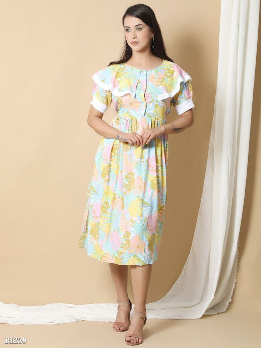 Ridaa Multicolor Printed A-Line Western Dress for Women – Stylish & Comfortable