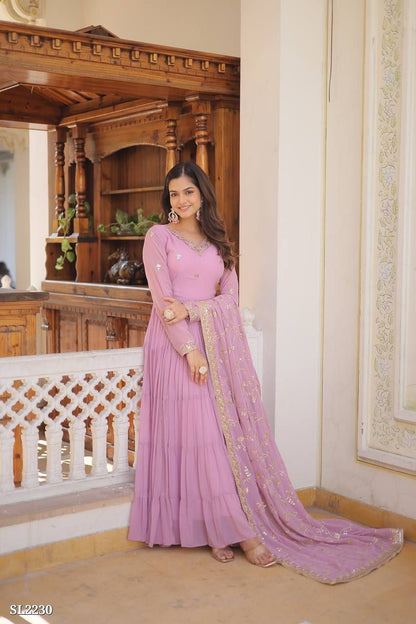 Premium Faux Georgette Embroidered Gown with Dupatta – Elegant Party Wear