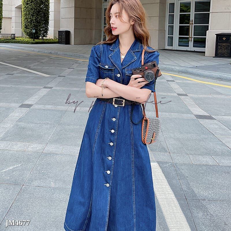 Elegant Denim Dress with Belt – Classic & Stylish